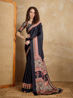 Thumbnail for Monjolika Fashion Black Printed Satin Saree - Distacart