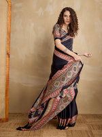 Thumbnail for Monjolika Fashion Black Printed Satin Saree - Distacart