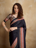 Thumbnail for Monjolika Fashion Black Printed Satin Saree - Distacart