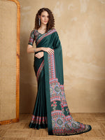 Thumbnail for Monjolika Fashion Dark Green Printed Satin Saree - Distacart