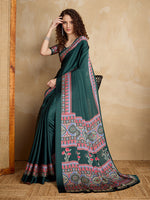 Thumbnail for Monjolika Fashion Dark Green Printed Satin Saree - Distacart
