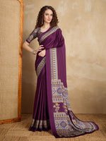 Thumbnail for Monjolika Fashion Purple Printed Satin Saree - Distacart