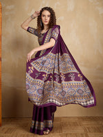 Thumbnail for Monjolika Fashion Purple Printed Satin Saree - Distacart