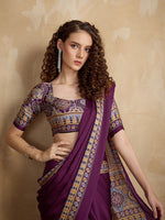 Thumbnail for Monjolika Fashion Purple Printed Satin Saree - Distacart