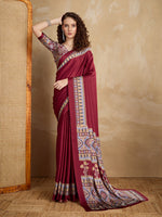 Thumbnail for Monjolika Fashion Maroon Printed Satin Saree - Distacart