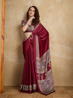 Thumbnail for Monjolika Fashion Maroon Printed Satin Saree - Distacart