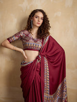 Thumbnail for Monjolika Fashion Maroon Printed Satin Saree - Distacart