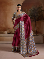 Thumbnail for Monjolika Fashion Burgundy Printed Satin Saree - Distacart
