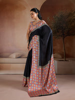 Thumbnail for Monjolika Fashion Black Printed Satin Saree - Distacart