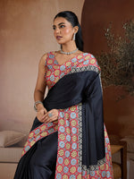 Thumbnail for Monjolika Fashion Black Printed Satin Saree - Distacart