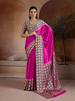 Thumbnail for Monjolika Fashion Magenta Printed Satin Saree - Distacart