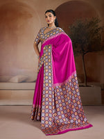 Thumbnail for Monjolika Fashion Magenta Printed Satin Saree - Distacart