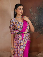 Thumbnail for Monjolika Fashion Magenta Printed Satin Saree - Distacart