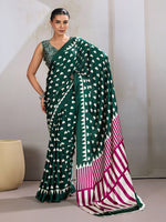 Thumbnail for Monjolika Fashion Dark Green Printed Satin Saree - Distacart