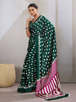 Thumbnail for Monjolika Fashion Dark Green Printed Satin Saree - Distacart