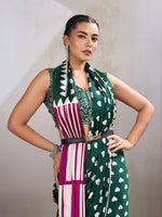 Thumbnail for Monjolika Fashion Dark Green Printed Satin Saree - Distacart
