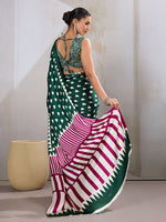 Thumbnail for Monjolika Fashion Dark Green Printed Satin Saree - Distacart