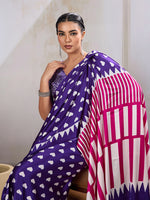 Thumbnail for Monjolika Fashion Violet Printed Satin Saree - Distacart