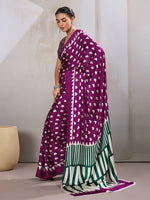 Thumbnail for Monjolika Fashion Dark Magenta Printed Satin Saree - Distacart