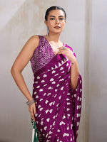 Thumbnail for Monjolika Fashion Dark Magenta Printed Satin Saree - Distacart