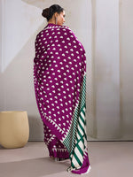 Thumbnail for Monjolika Fashion Dark Magenta Printed Satin Saree - Distacart