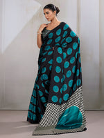 Thumbnail for Monjolika Fashion Black & Teal Satin Printed Saree - Distacart