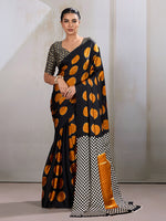 Thumbnail for Monjolika Fashion Black & Orange Satin Printed Saree - Distacart