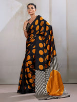 Thumbnail for Monjolika Fashion Black & Orange Satin Printed Saree - Distacart
