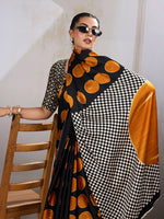 Thumbnail for Monjolika Fashion Black & Orange Satin Printed Saree - Distacart
