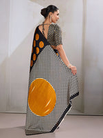 Thumbnail for Monjolika Fashion Black & Orange Satin Printed Saree - Distacart