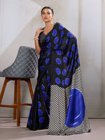 Thumbnail for Monjolika Fashion Black & Blue Satin Printed Saree - Distacart
