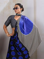Thumbnail for Monjolika Fashion Black & Blue Satin Printed Saree - Distacart
