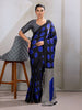 Monjolika Fashion Black & Blue Satin Printed Saree - Distacart