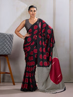Thumbnail for Monjolika Fashion Black & Red Satin Printed Saree - Distacart
