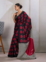 Thumbnail for Monjolika Fashion Black & Red Satin Printed Saree - Distacart