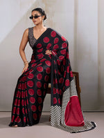 Thumbnail for Monjolika Fashion Black & Red Satin Printed Saree - Distacart