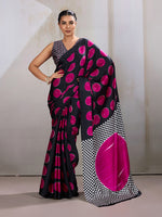 Thumbnail for Monjolika Fashion Black & Hot Pink Satin Printed Saree - Distacart