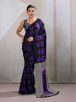 Thumbnail for Monjolika Fashion Black & Violet Satin Printed Saree - Distacart