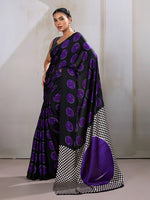 Thumbnail for Monjolika Fashion Black & Violet Satin Printed Saree - Distacart