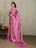 Thumbnail for Monjolika Fashion Hot Pink Printed Satin Saree - Distacart