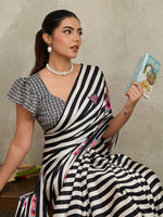 Thumbnail for Monjolika Fashion Black Printed Satin Saree - Distacart