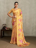 Thumbnail for Monjolika Fashion Mustard Printed Satin Saree - Distacart