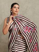 Thumbnail for Monjolika Fashion Brown Printed Satin Saree - Distacart
