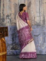 Thumbnail for Monjolika Fashion Cotton Blend Cream & Plum Saree - Distacart