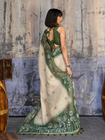 Thumbnail for Monjolika Fashion Cotton Blend Cream & Olive Green Saree - Distacart