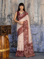 Thumbnail for Monjolika Fashion Cotton Blend Cream & Brown Saree - Distacart