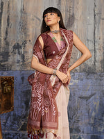 Thumbnail for Monjolika Fashion Cotton Blend Cream & Brown Saree - Distacart
