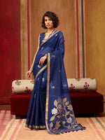 Thumbnail for Monjolika Fashion Navy Blue Silk Blend woven Work Saree - Distacart