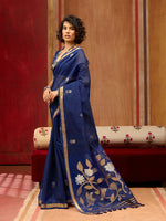 Thumbnail for Monjolika Fashion Navy Blue Silk Blend woven Work Saree - Distacart