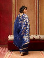 Thumbnail for Monjolika Fashion Navy Blue Silk Blend woven Work Saree - Distacart